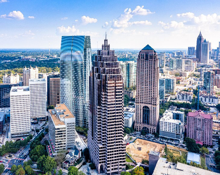 Aerial view downtown Atlanta skyline